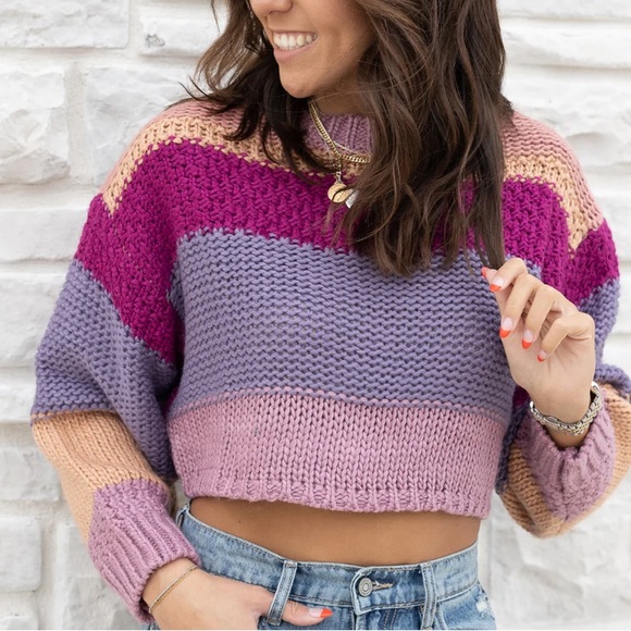 Cropped Chunky Knit Dolman Sweater - Picture 1 of 9